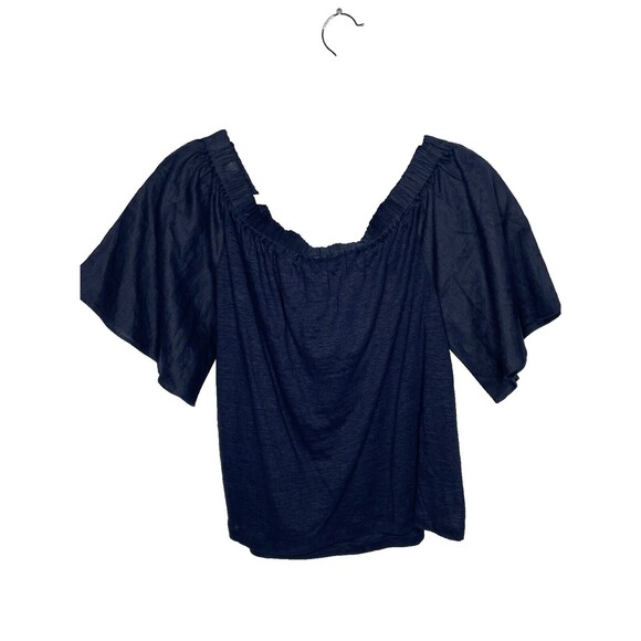 Chicos Womens Off Shoulder Romance Size 1 - Medium Navy Blue Linen Flirty Boho - Picture 5 of 9